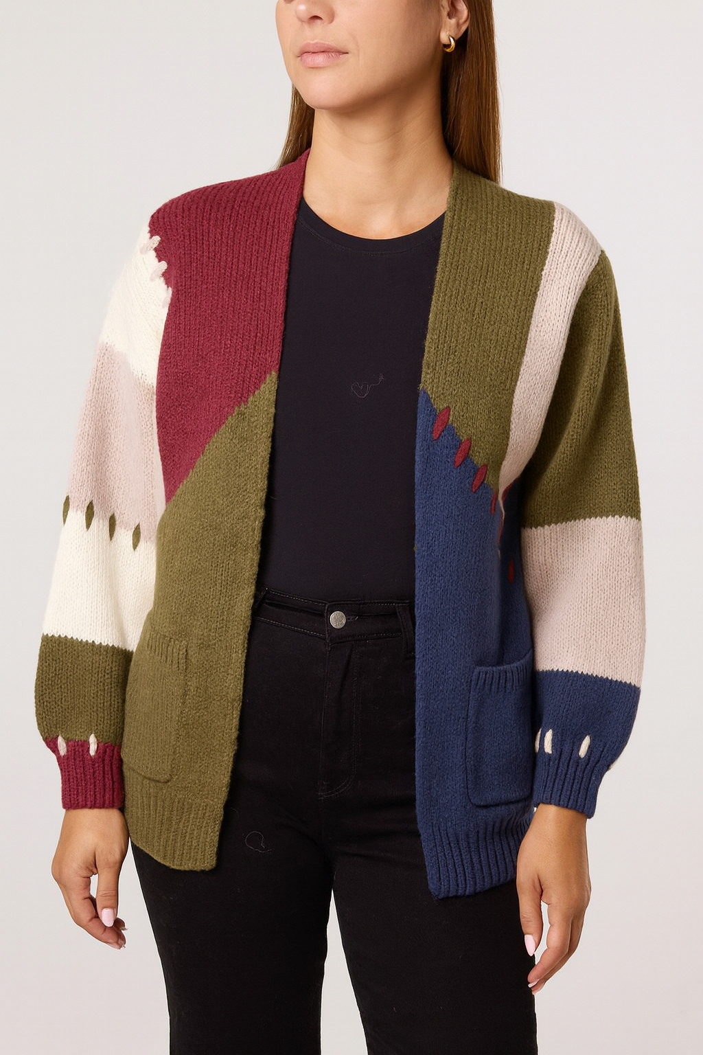 Stitch Colour Block Knit Cardigan