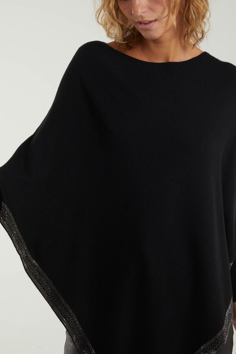 Slash Neck Diagonal Diamante Poncho