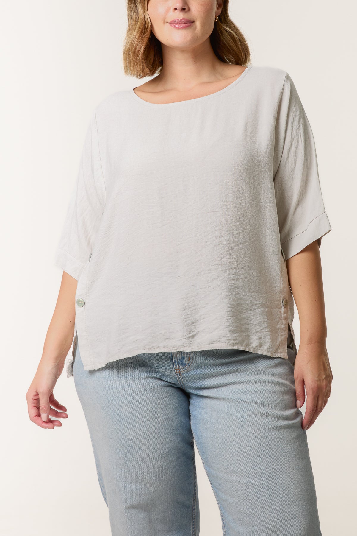 Side Buttons Short Sleeve Top