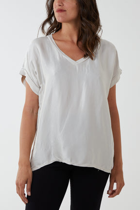 V-Neck Satin Feel T-Shirt