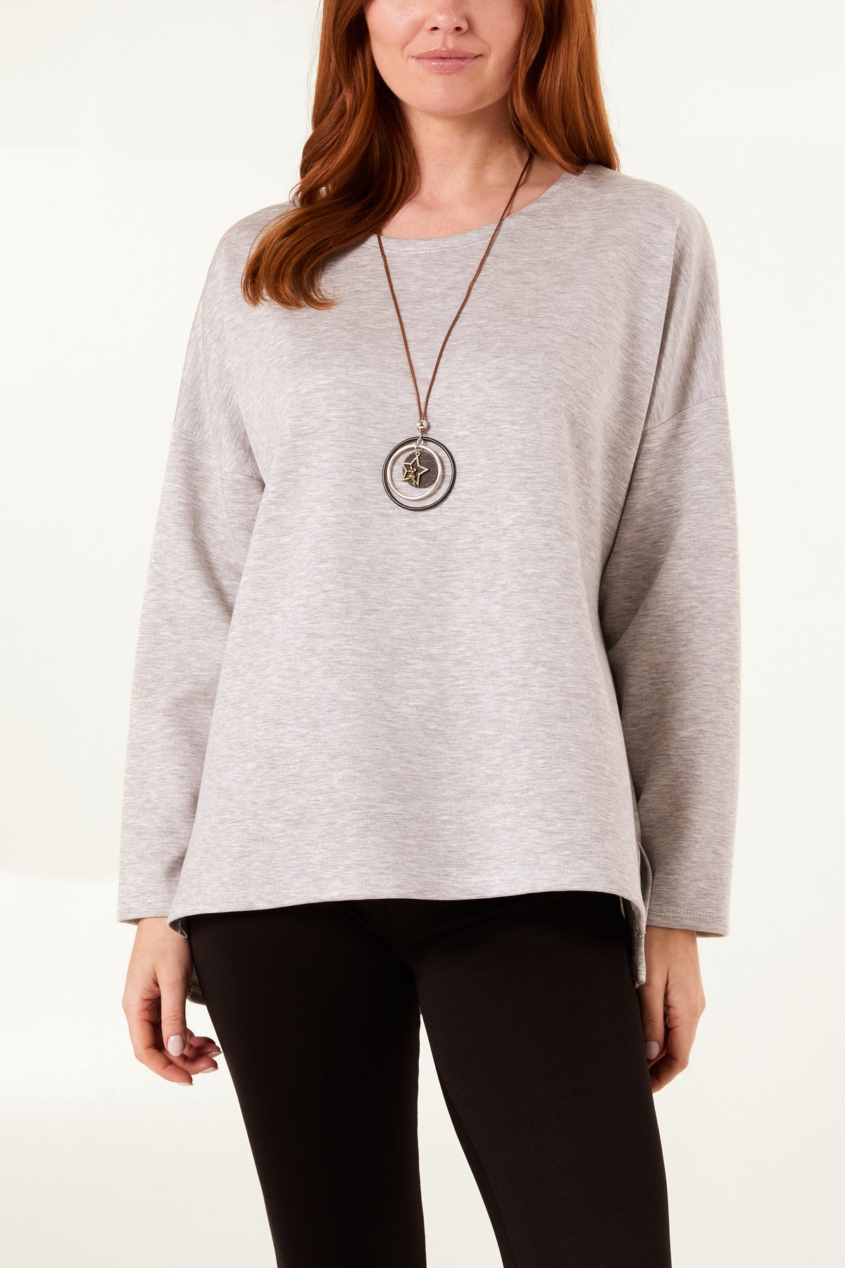 Necklace Round Neck Soft Touch Sweatshirt