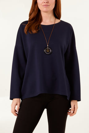 Necklace Round Neck Soft Touch Sweatshirt