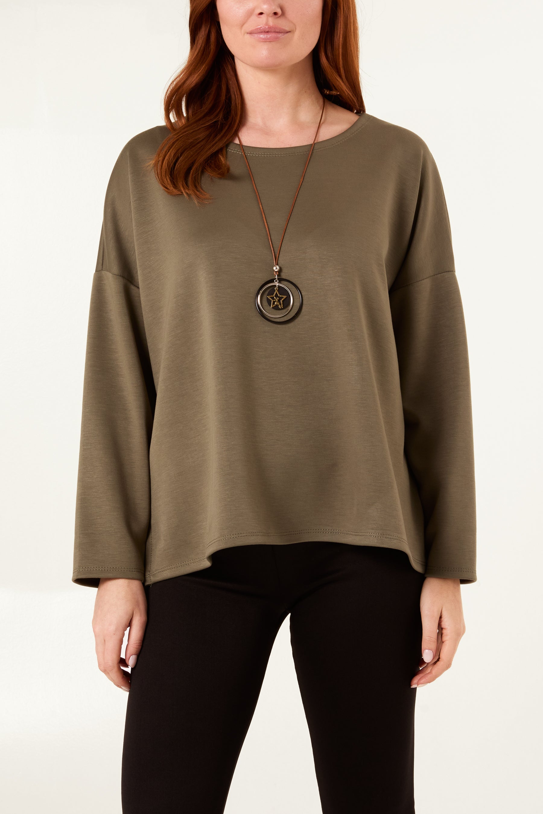 Necklace Round Neck Soft Touch Sweatshirt