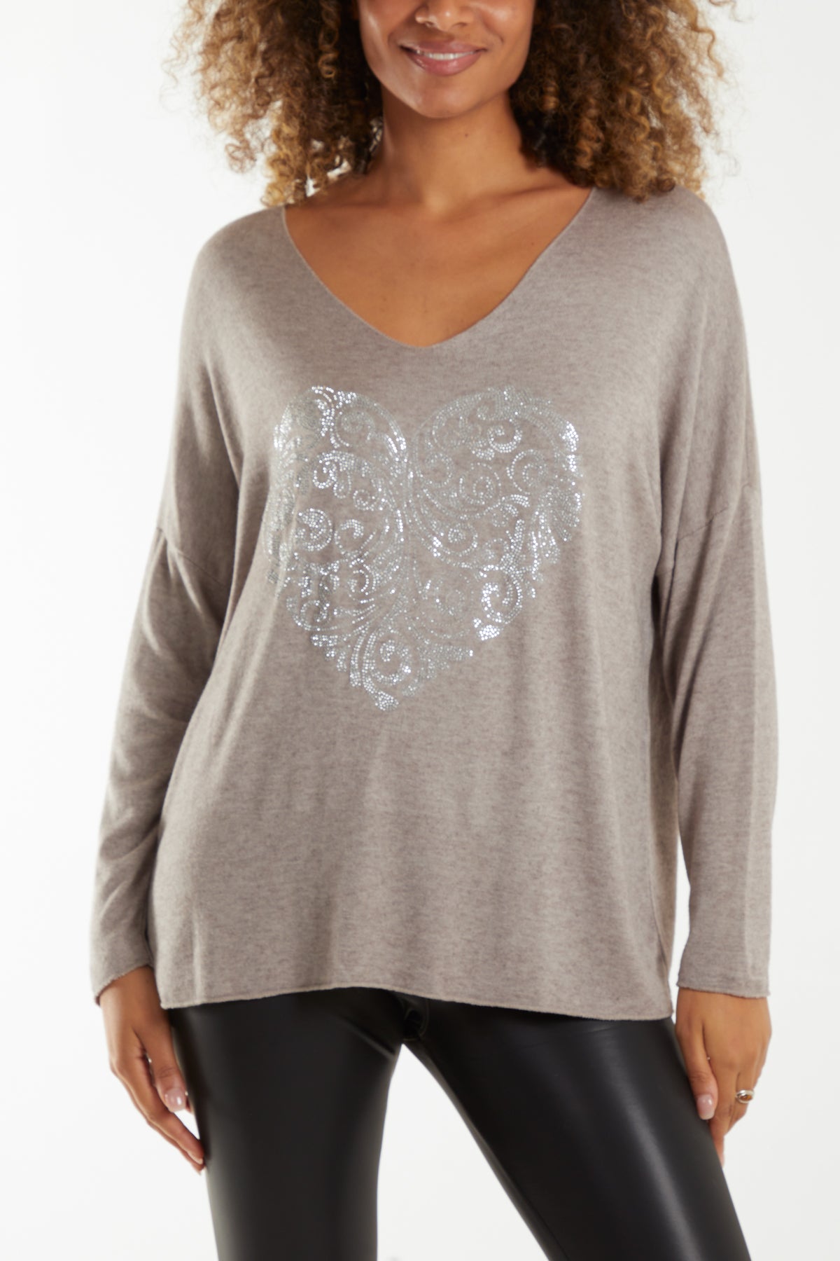 Heart Studded Long Sleeve Fine Knit