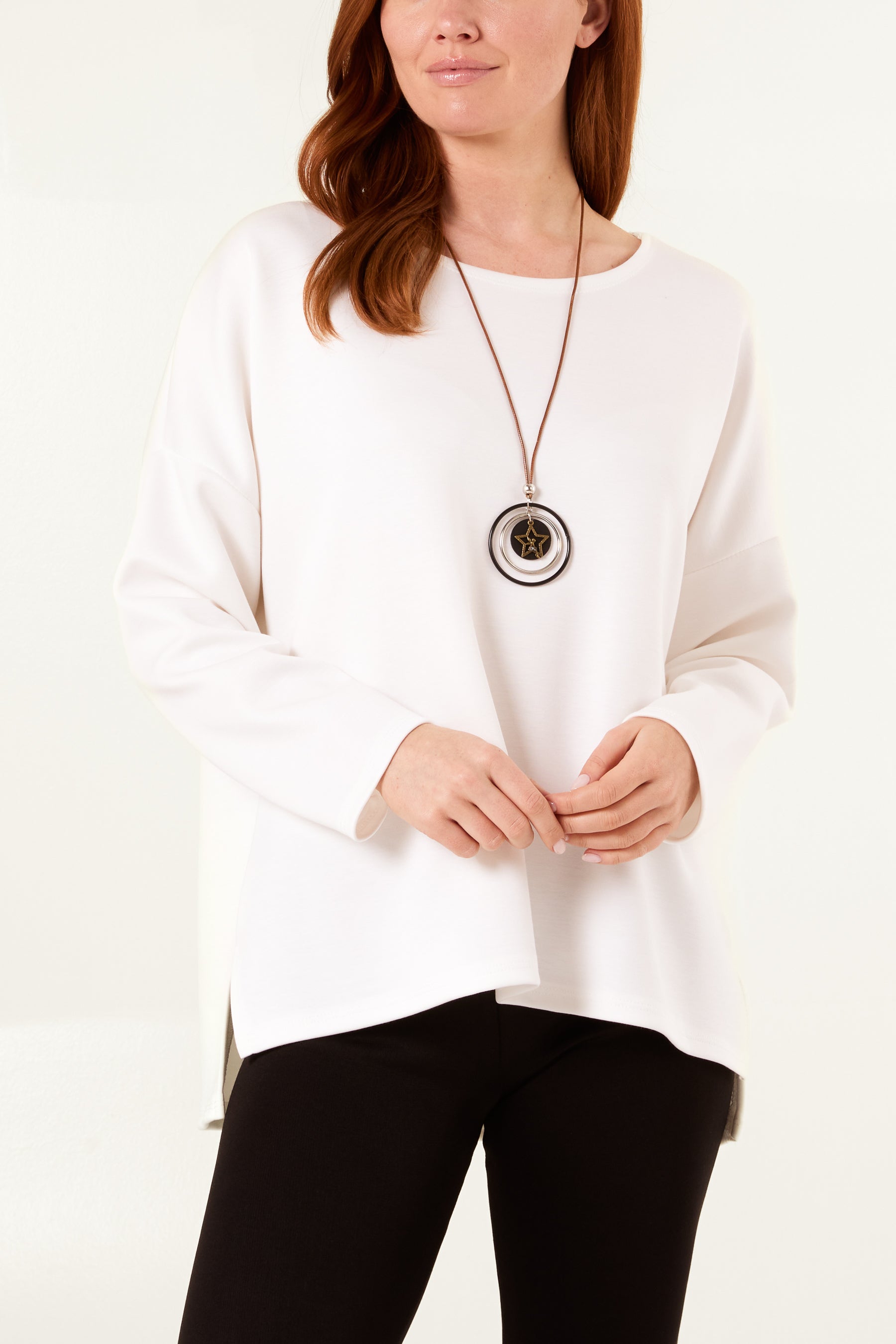 Necklace Round Neck Soft Touch Sweatshirt