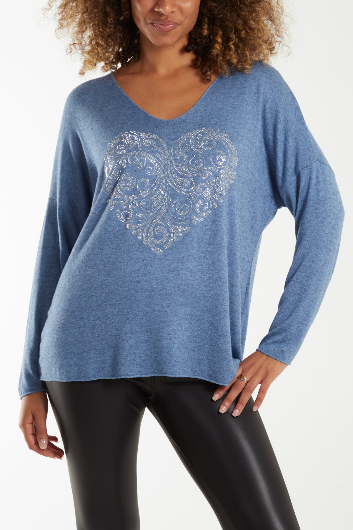 Heart Studded Long Sleeve Fine Knit