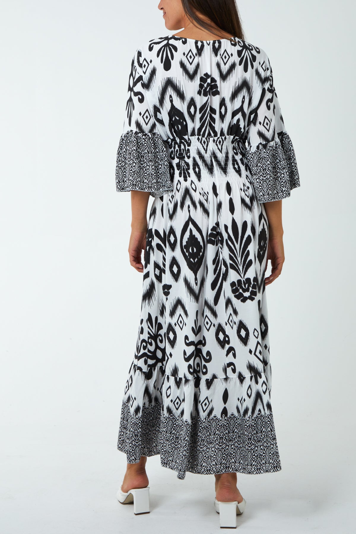 Aztec Shirred Bodice Maxi Dress