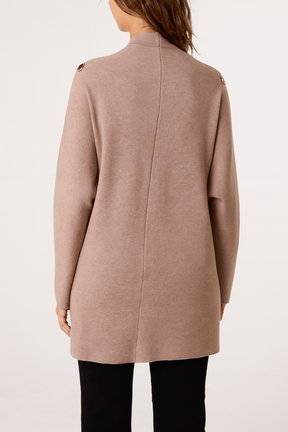 Button Sleeve Open Front Cardigan