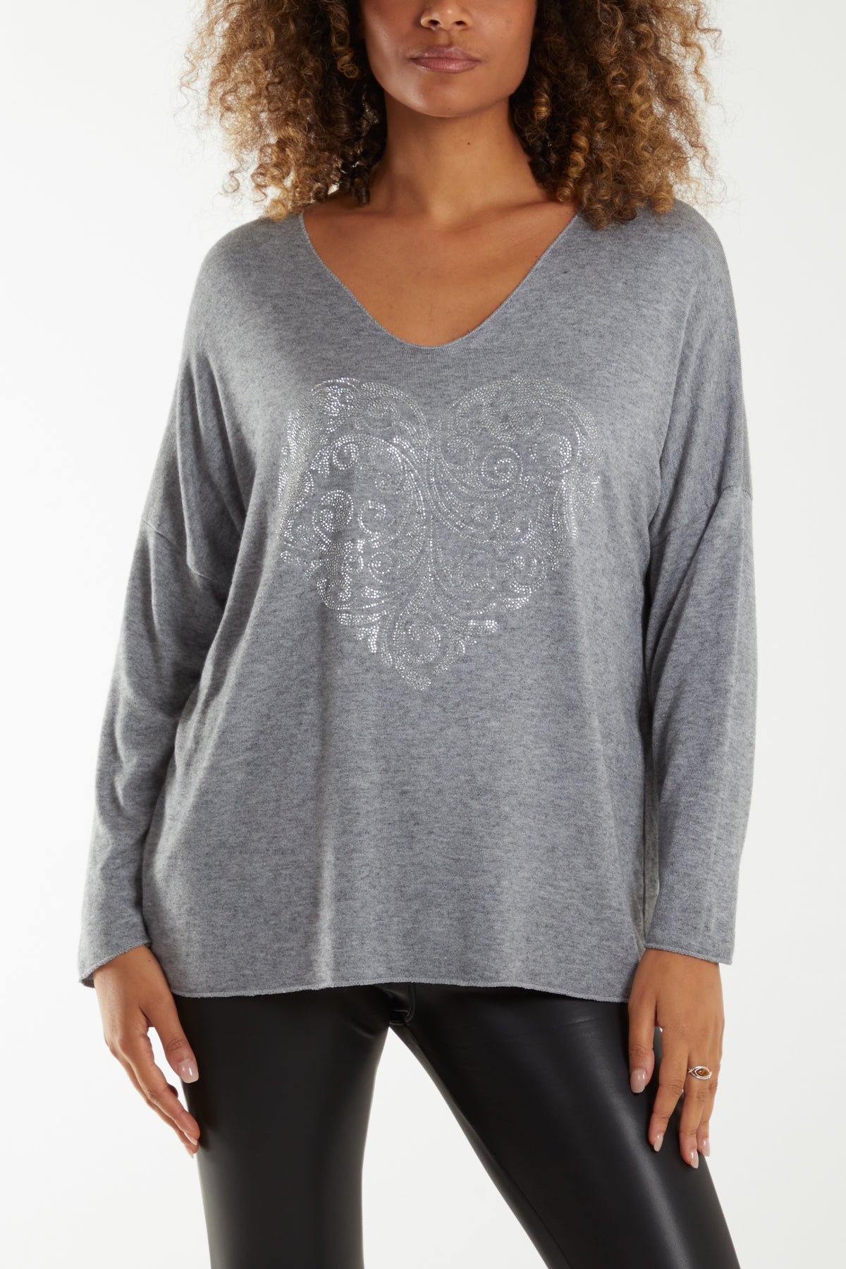 Heart Studded Long Sleeve Fine Knit