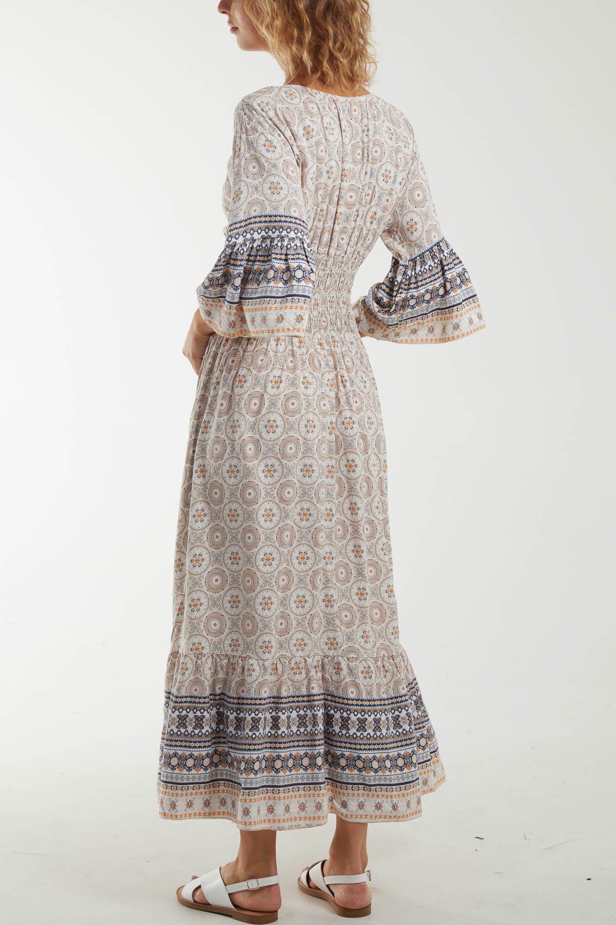 Mosaic Shirred Bodice Maxi Dress
