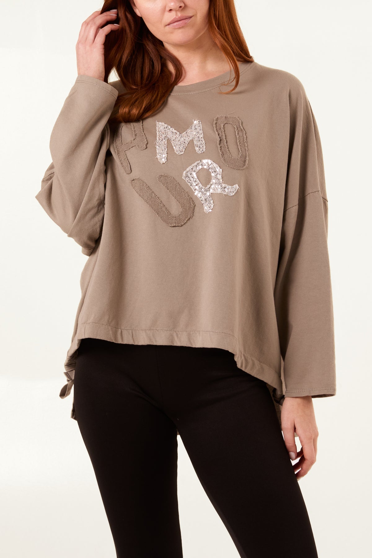 "Amour" Sequins Long Sleeve Cotton Top