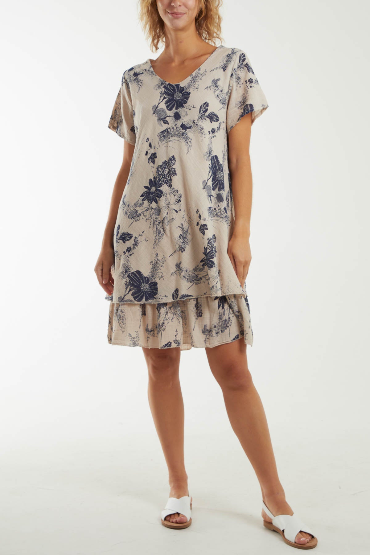 Floral Double Layer Short Sleeve Dress
