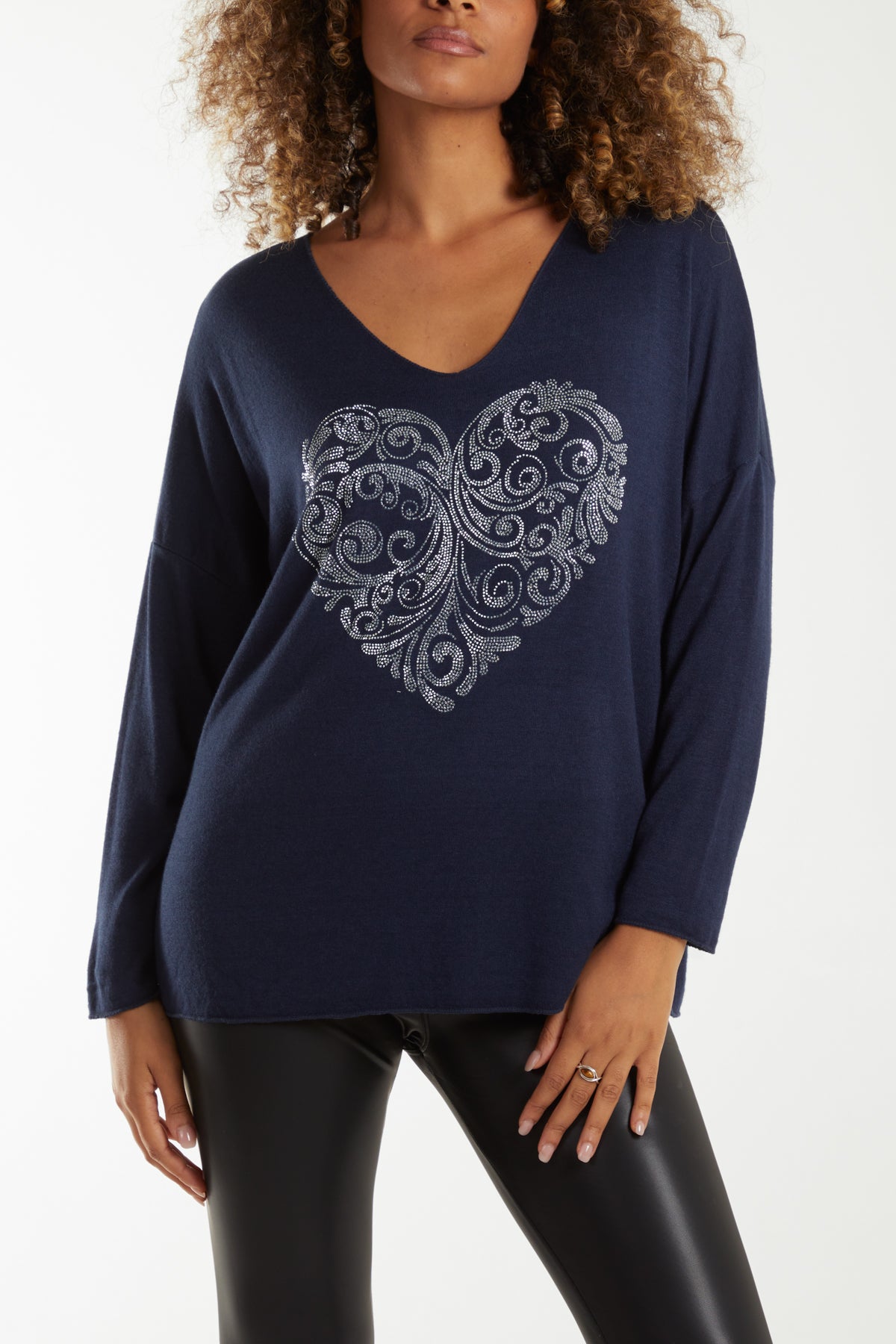 Heart Studded Long Sleeve Fine Knit