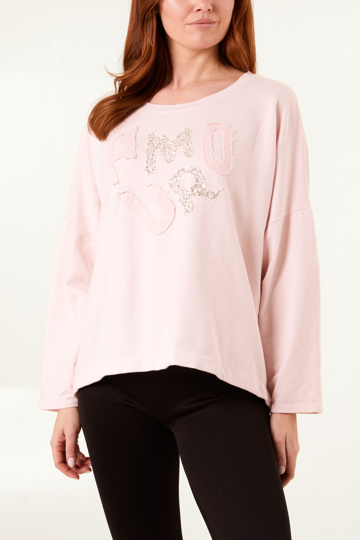 "Amour" Sequins Long Sleeve Cotton Top