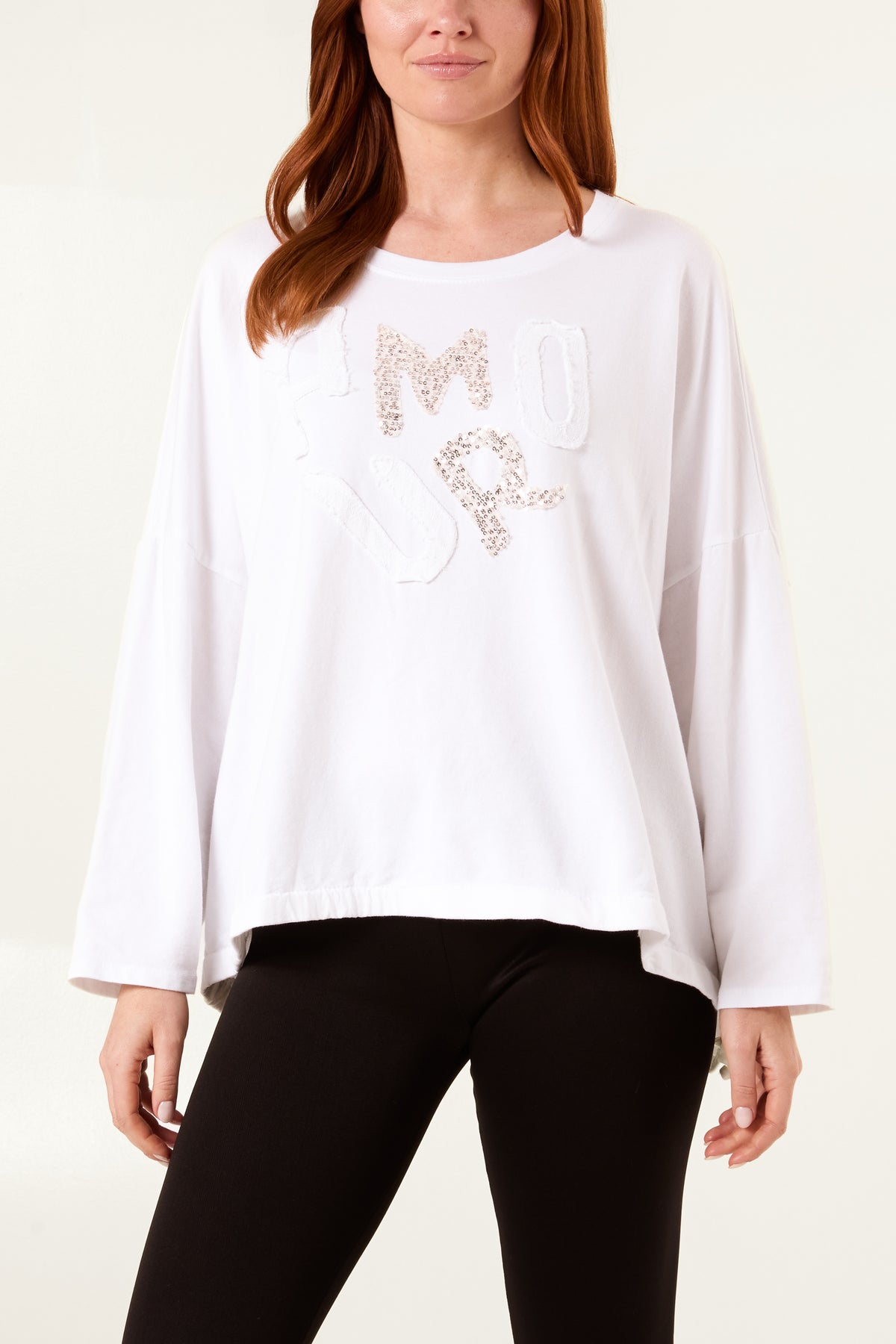 "Amour" Sequins Long Sleeve Cotton Top