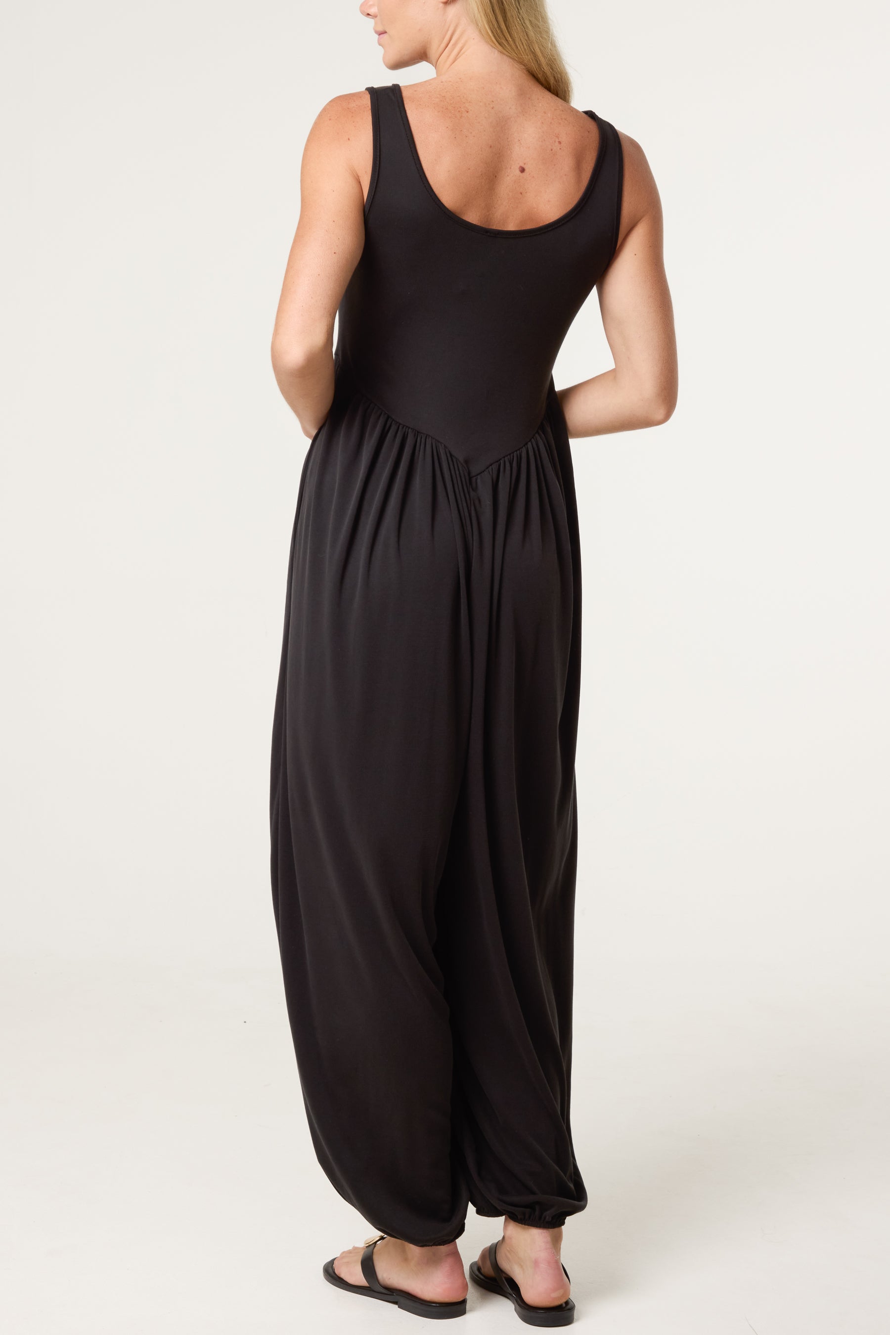 Fine Rib Stretch Harem Jumpsuit