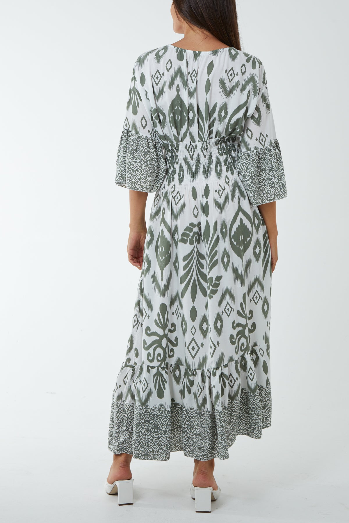 Aztec Shirred Bodice Maxi Dress