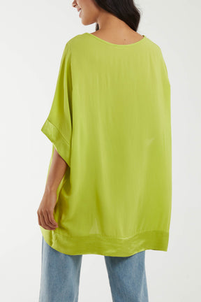 Satin Trim V-Neck Oversized Top