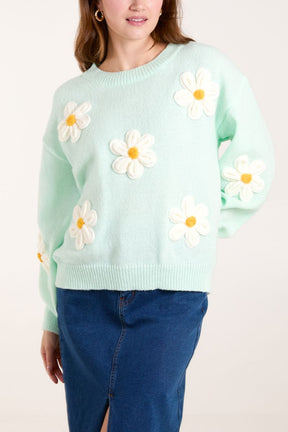 Knitted Daisies Crew Neck Jumper