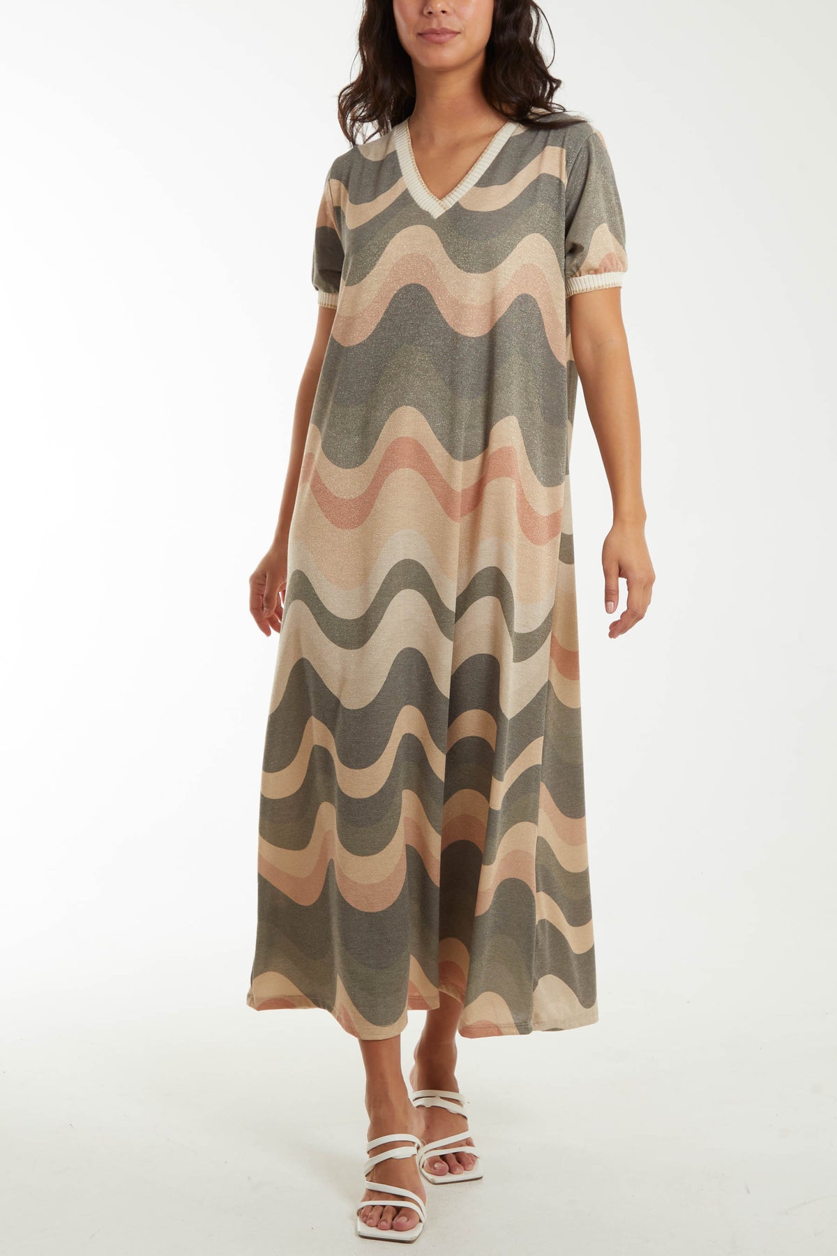 Waves V-Neck Knitted Midi Dress