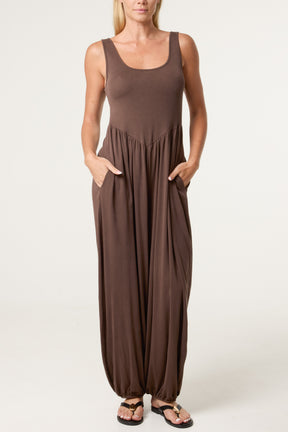 Fine Rib Stretch Harem Jumpsuit