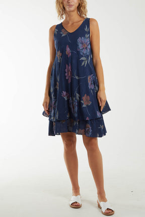 Floral Double Layer Sleeveless Dress