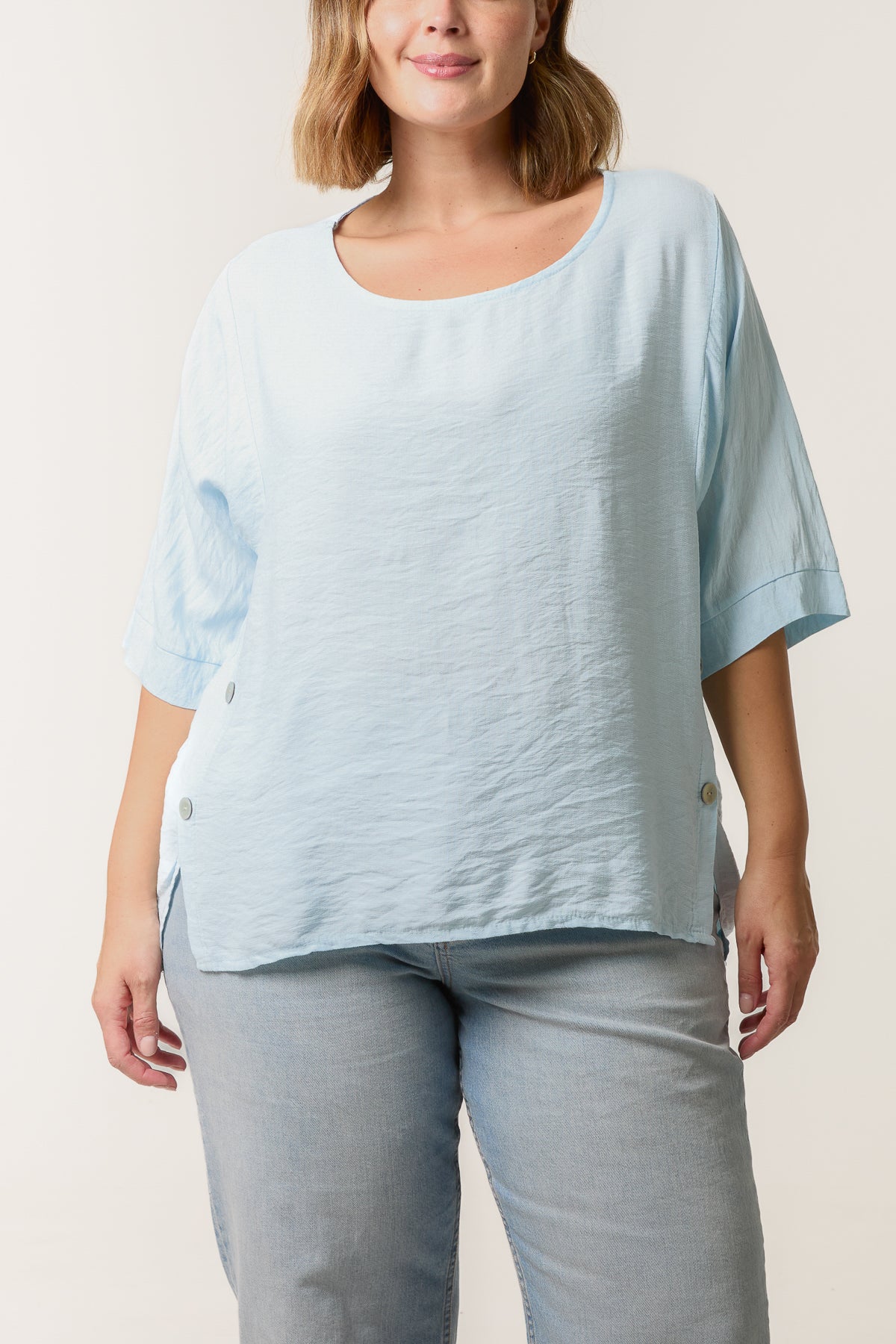 Side Buttons Short Sleeve Top