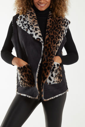 Leopard Print Fur Sleeveless Jacket