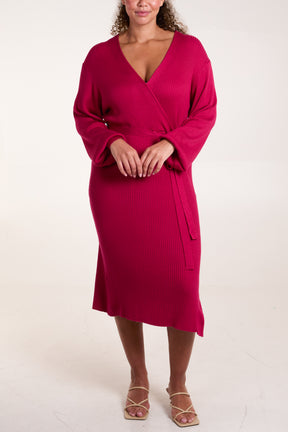 Fuchsia Long Sleeve Wrap Dress