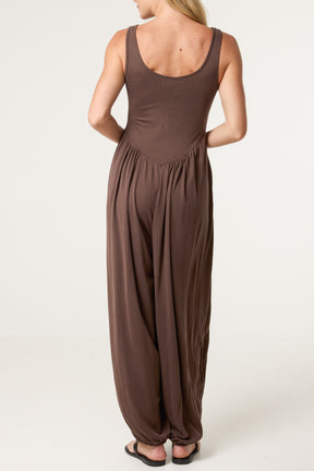 Fine Rib Stretch Harem Jumpsuit