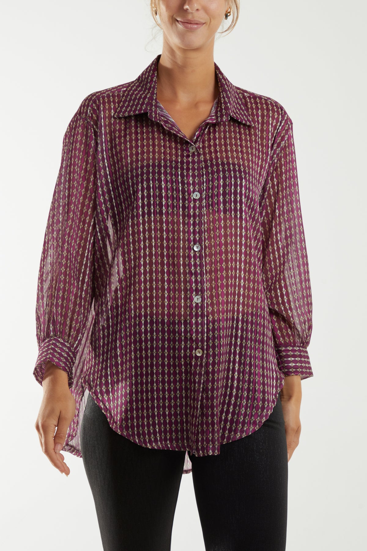 Geometric Lurex Sheer Shirt