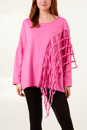 Distressed Net Asymmetric Long Sleeve Jumper