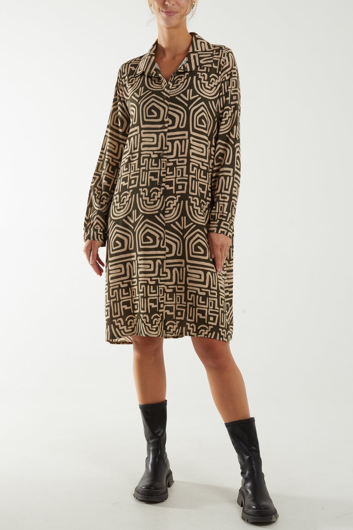 Aztec Print Midi Shirt Dress