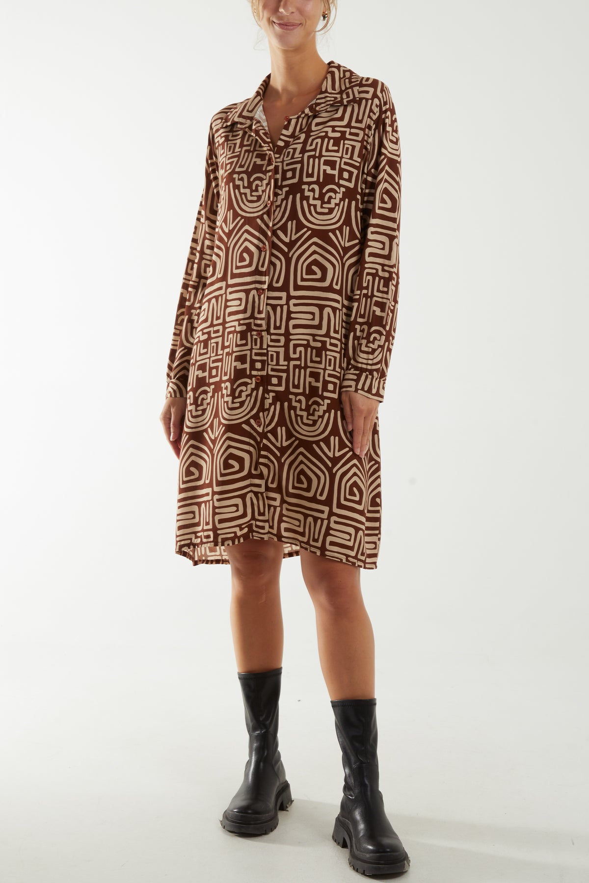 Aztec Print Midi Shirt Dress