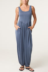 Fine Rib Stretch Harem Jumpsuit