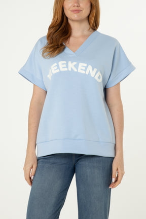 "Weekend" Short Sleeve Sweat Top