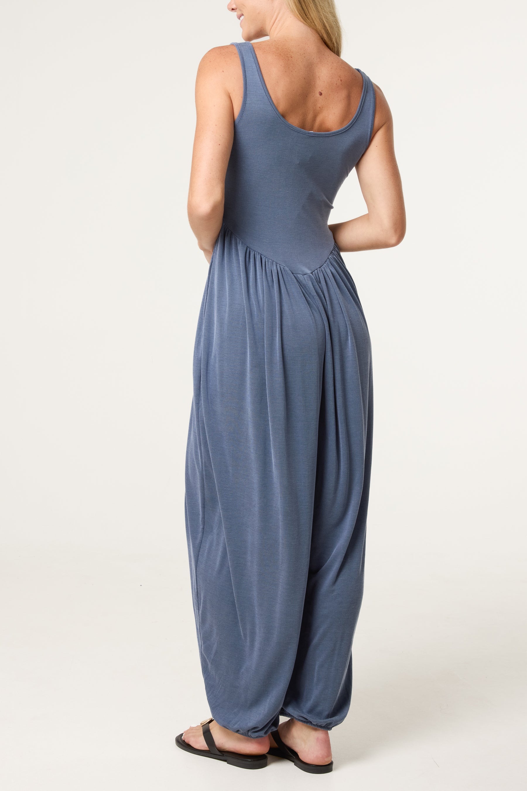 Fine Rib Stretch Harem Jumpsuit