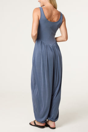 Fine Rib Stretch Harem Jumpsuit