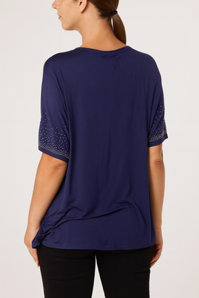 Diamante Embellished Round Neck Top