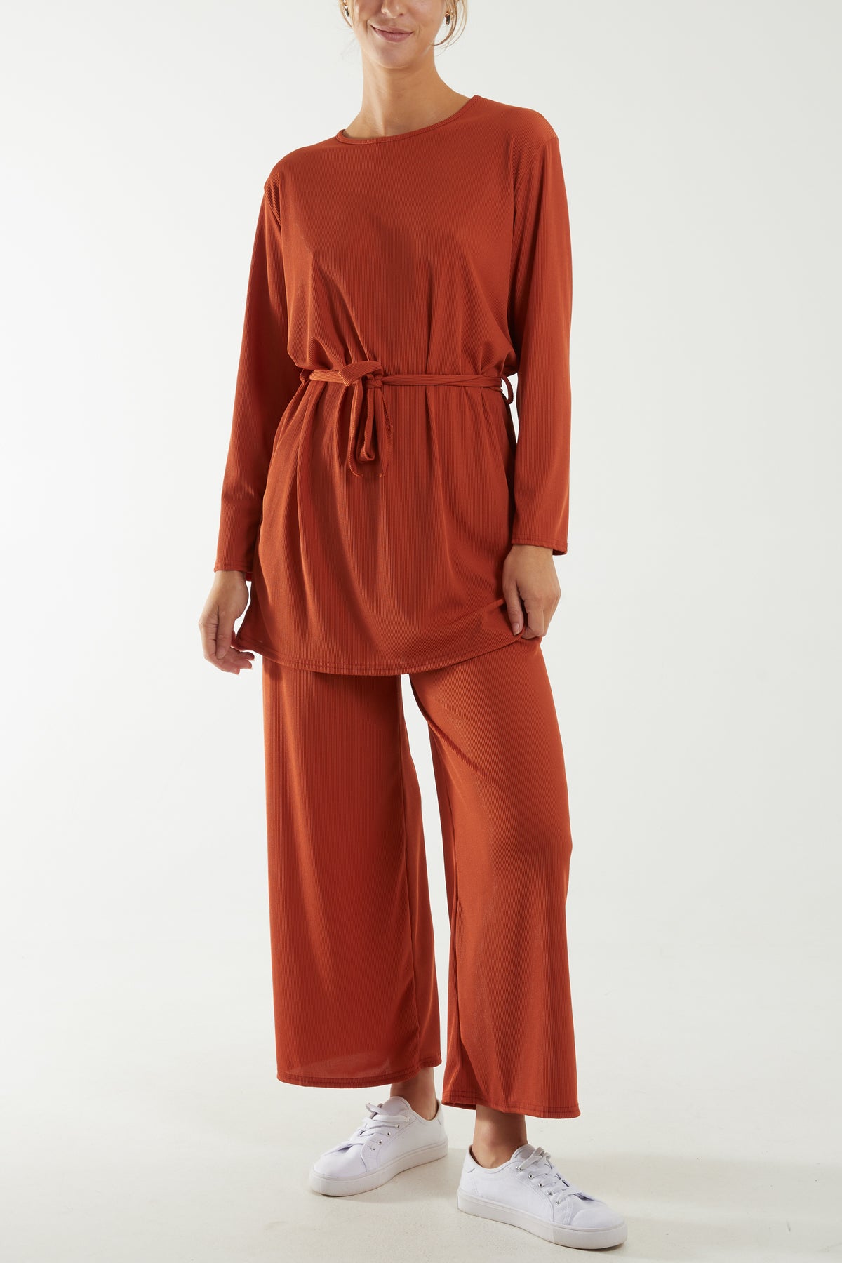 Tied Front Top & Trousers Ribbed Set