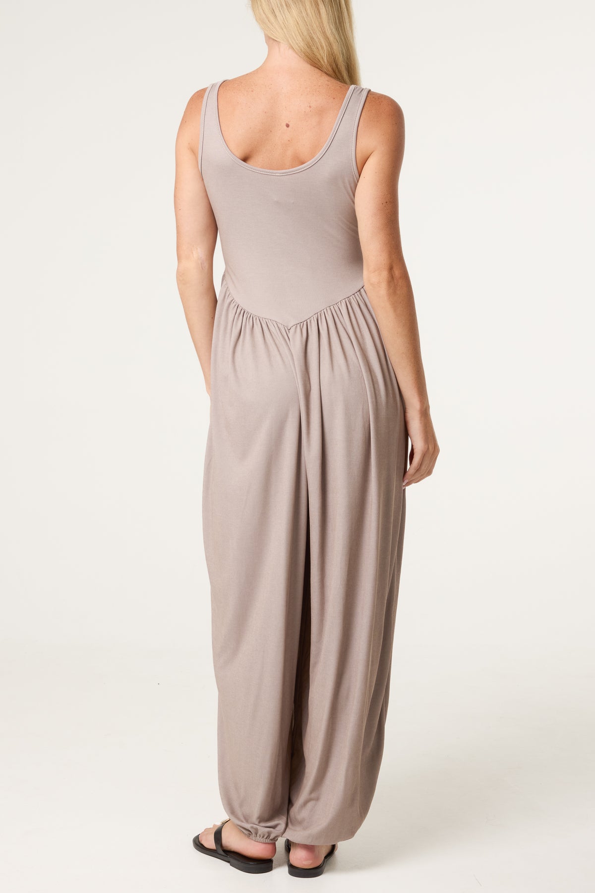 Fine Rib Stretch Harem Jumpsuit