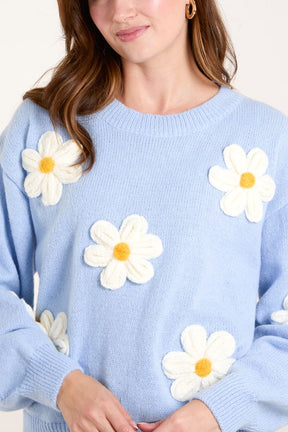 Knitted Daisies Crew Neck Jumper