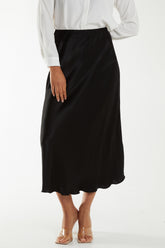 Waistband Satin Midi Skirt