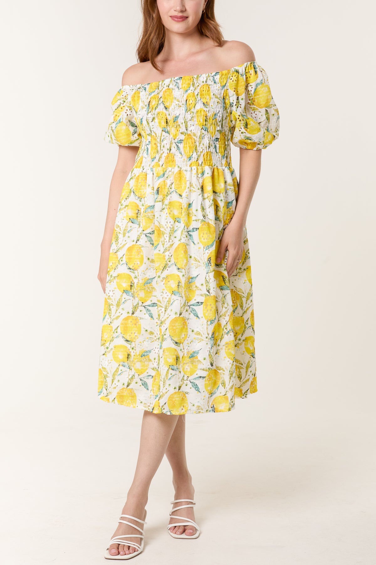Lemon Broderie Anglaise Midi Dress