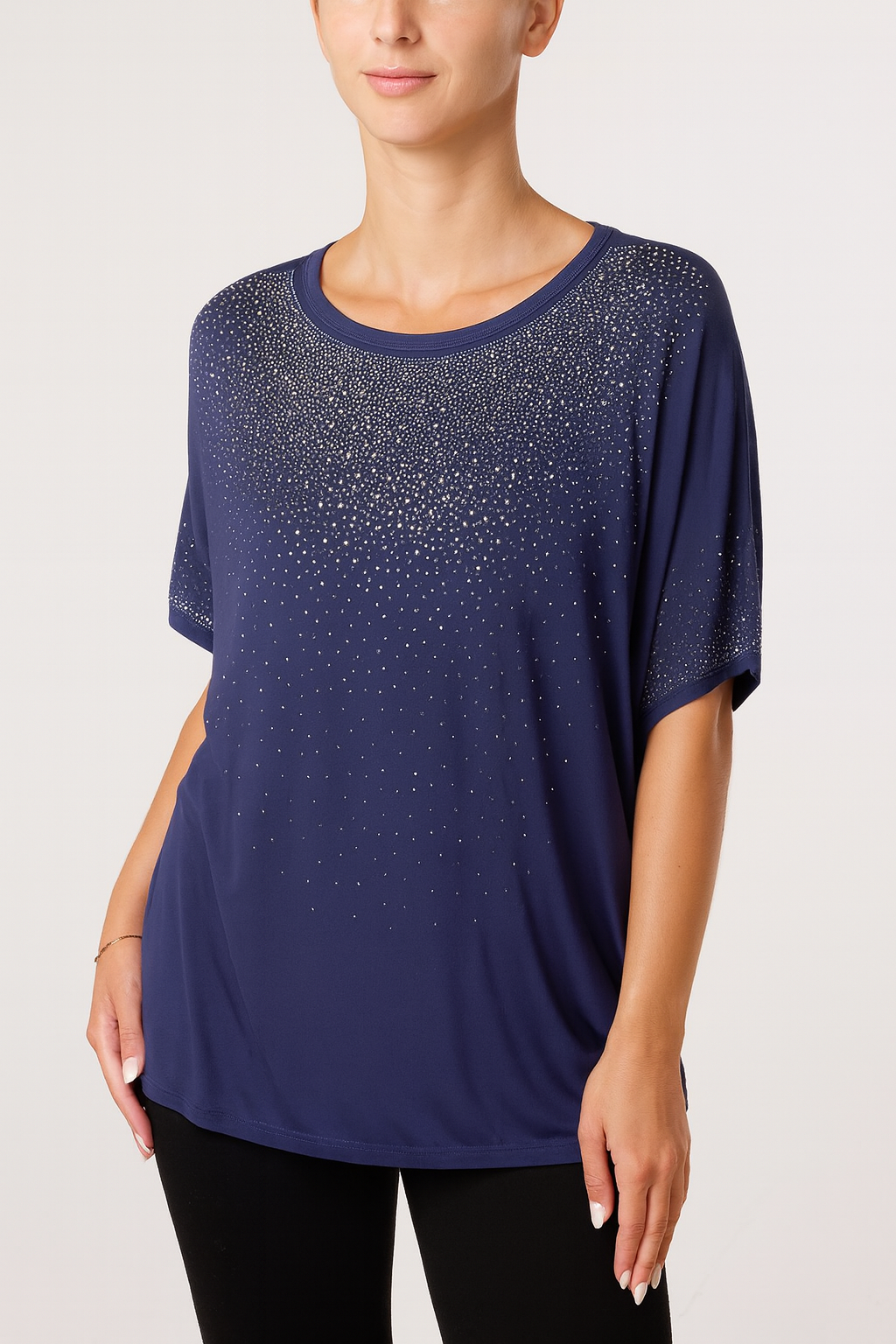 Diamante Embellished Round Neck Top