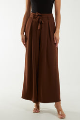 Belted Wide Leg Pleated Trousers