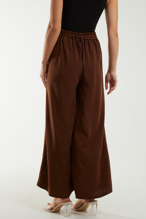 Belted Wide Leg Pleated Trousers