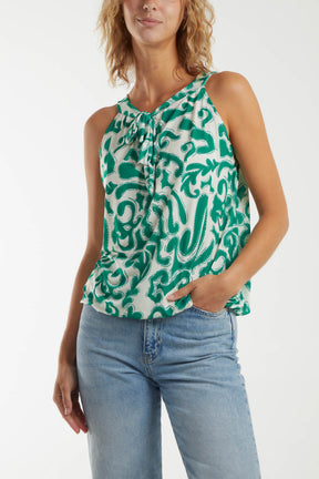 Baroque Halter Neck Tie Sleeveless Top