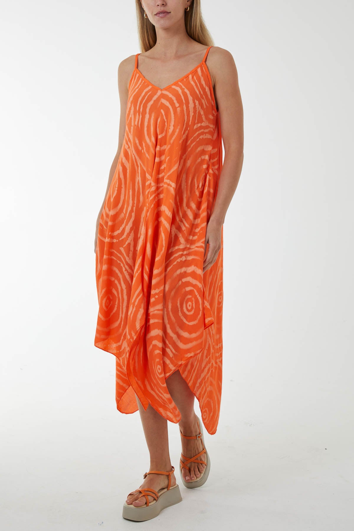 Abstract Swirl Hanky Hem Cami Dress