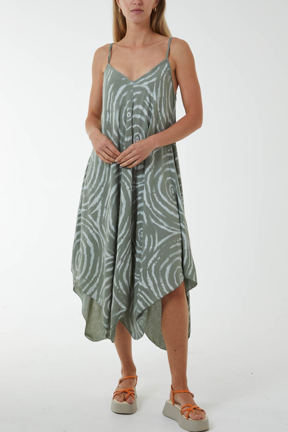 Abstract Swirl Hanky Hem Cami Dress